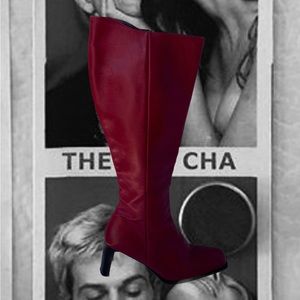 Y2K Vintage Red Leather Square Toe Knee High Boots